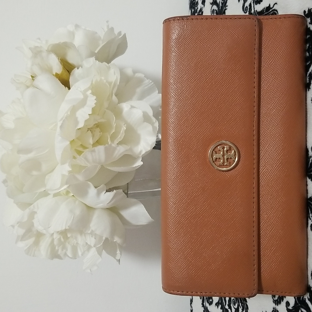TORY BURCH Tan Color Wallet with Gold Color Logo Hardware